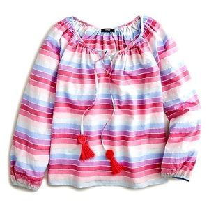 J. Crew Metallic Stripe Peasant Top Tassel Tie